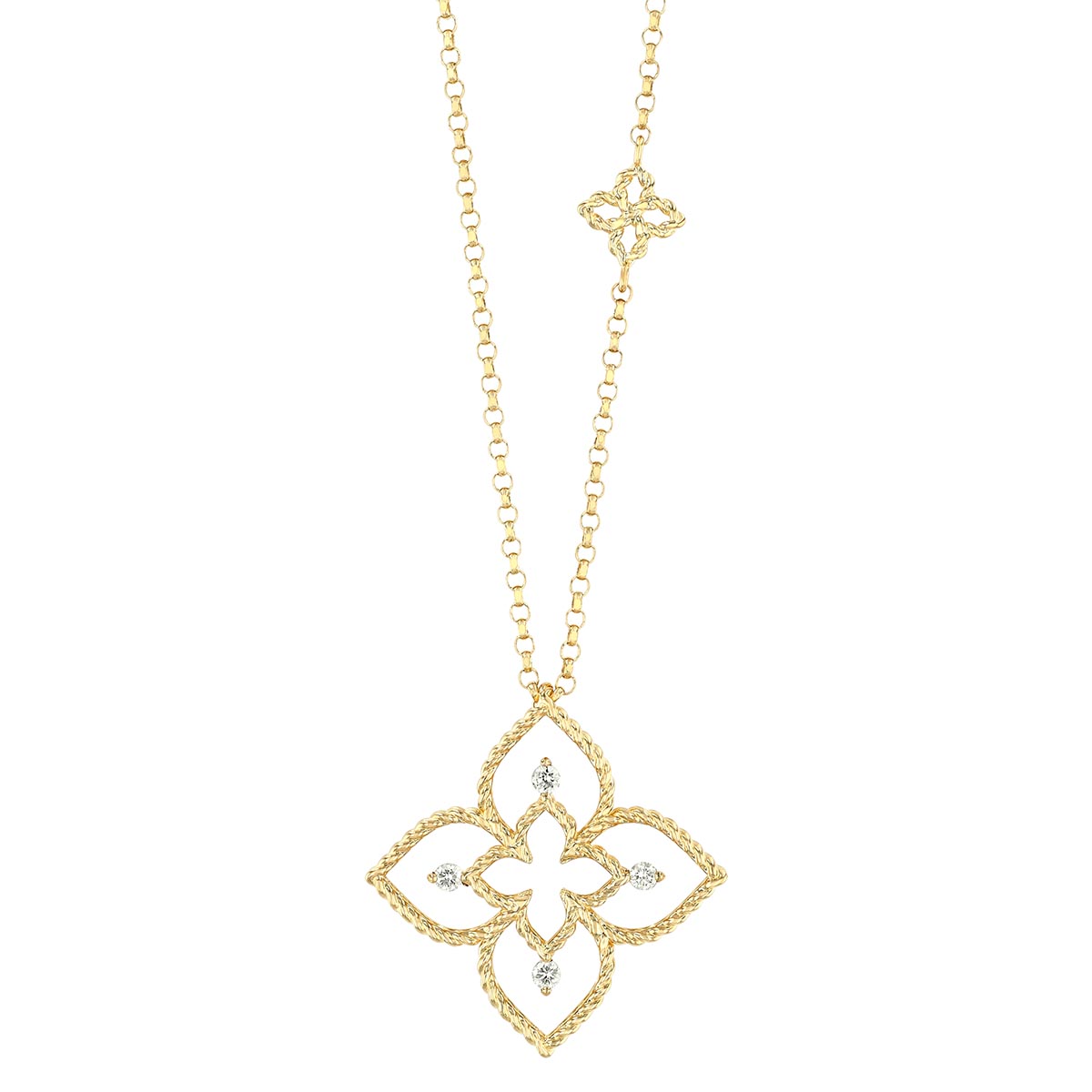 Roberto Coin Principessa Yellow Gold Open Flower Pendant with Diamonds, 18