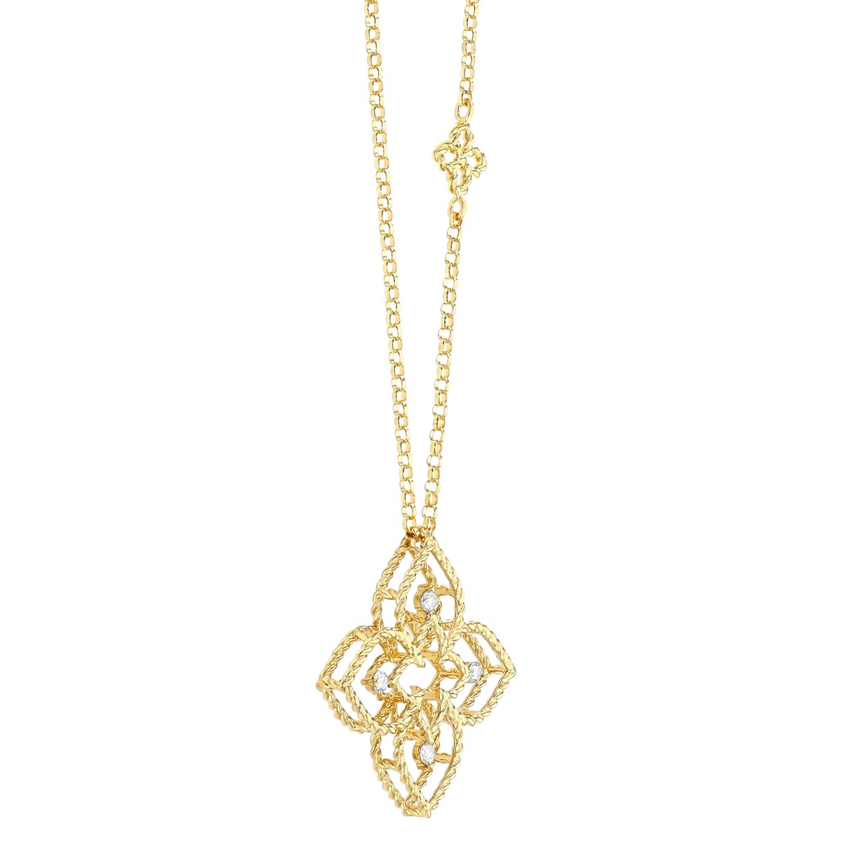 Roberto Coin Principessa Yellow Gold Open Flower Pendant with Diamonds, 18