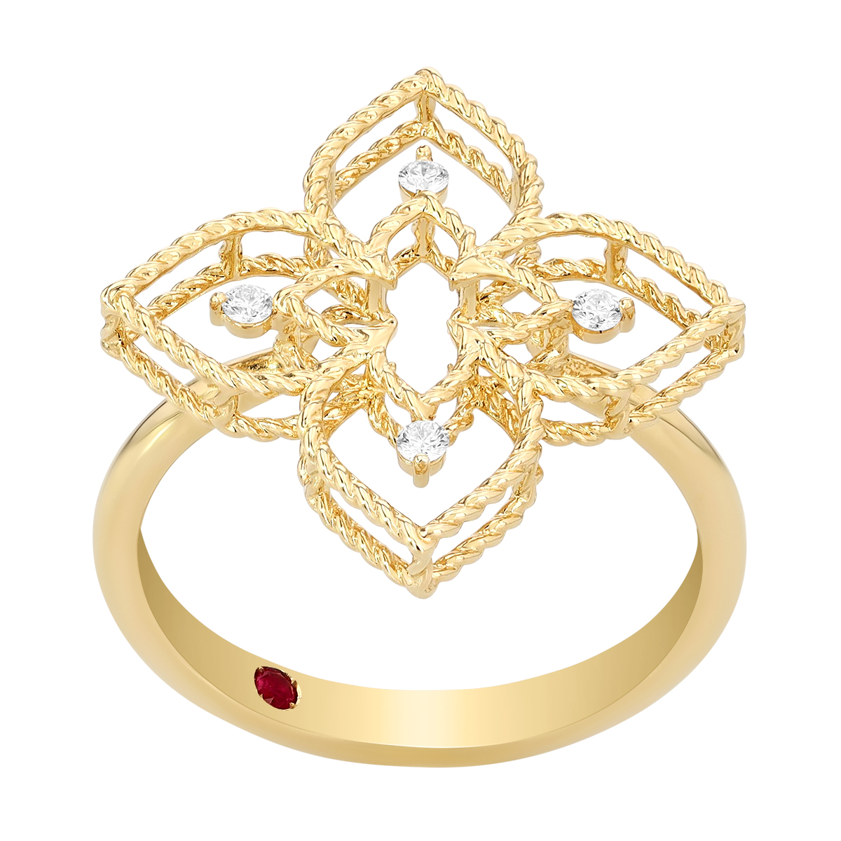 Roberto Coin Principessa Open Flower Ring with Diamond Accents in Yellow Gold, Size 6.5