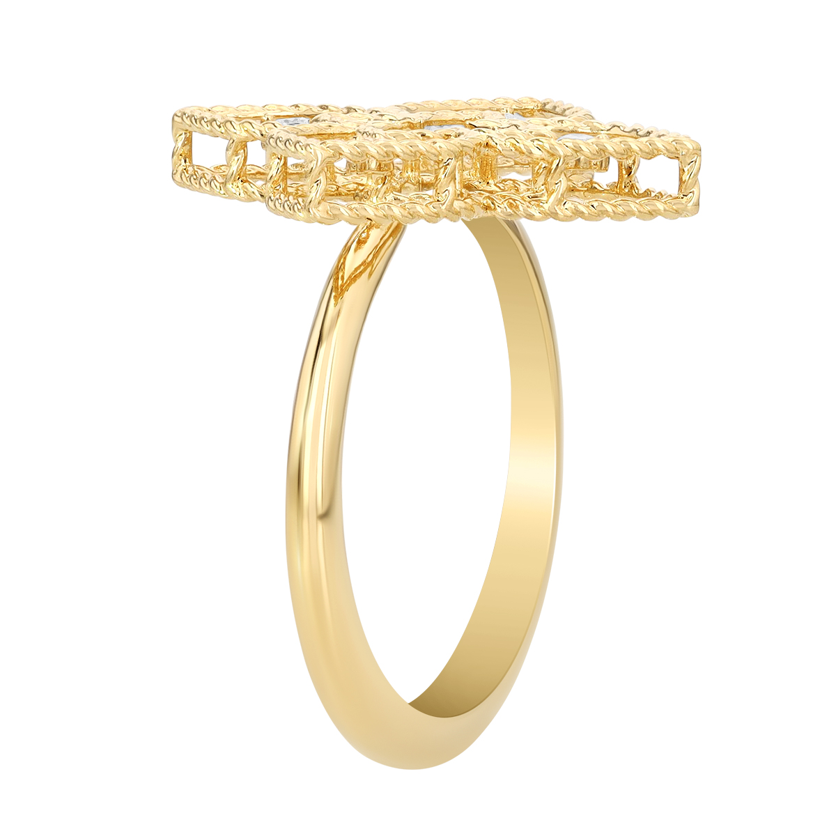 Roberto Coin Principessa Open Flower Ring with Diamond Accents in Yellow Gold, Size 6.5
