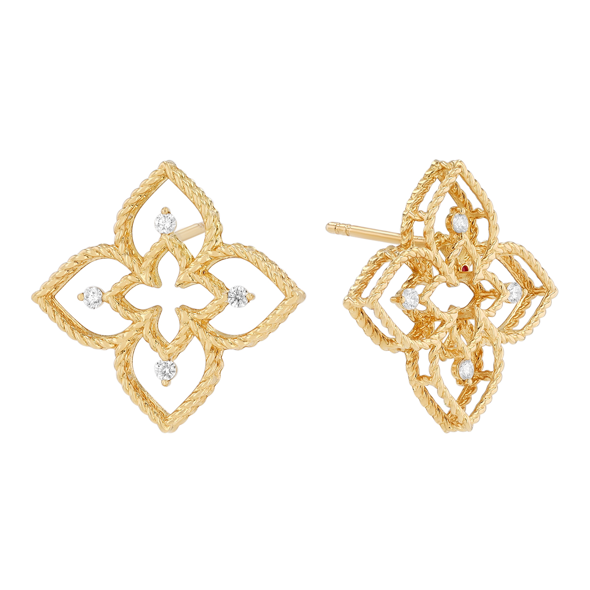 Roberto Coin Principessa Diamond Open Flower Stud Earrings in Yellow Gold