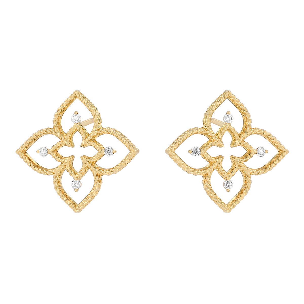 Roberto Coin Principessa Diamond Open Flower Stud Earrings in Yellow Gold