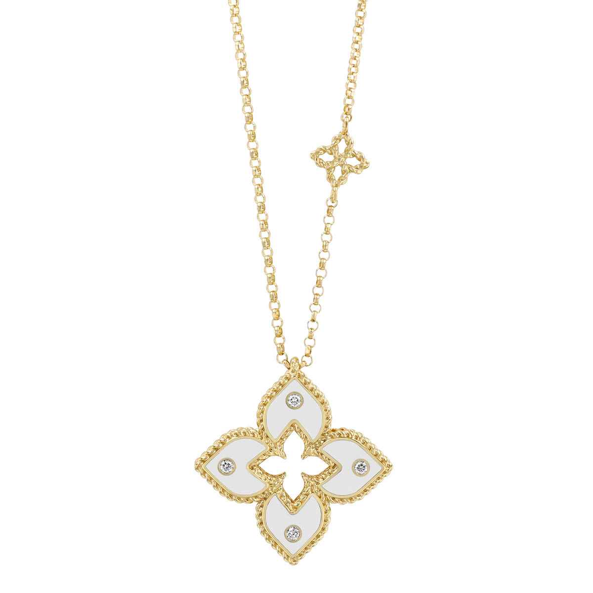 Roberto Coin Venetian Princess Diamond & White Enamel Flower Pendant in Yellow Gold, 18