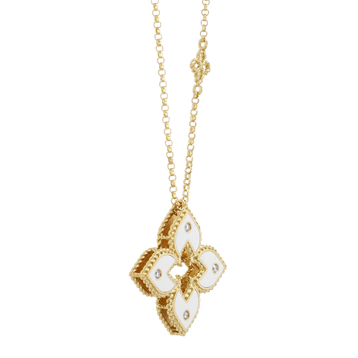 Roberto Coin Venetian Princess Diamond & White Enamel Flower Pendant in Yellow Gold, 18