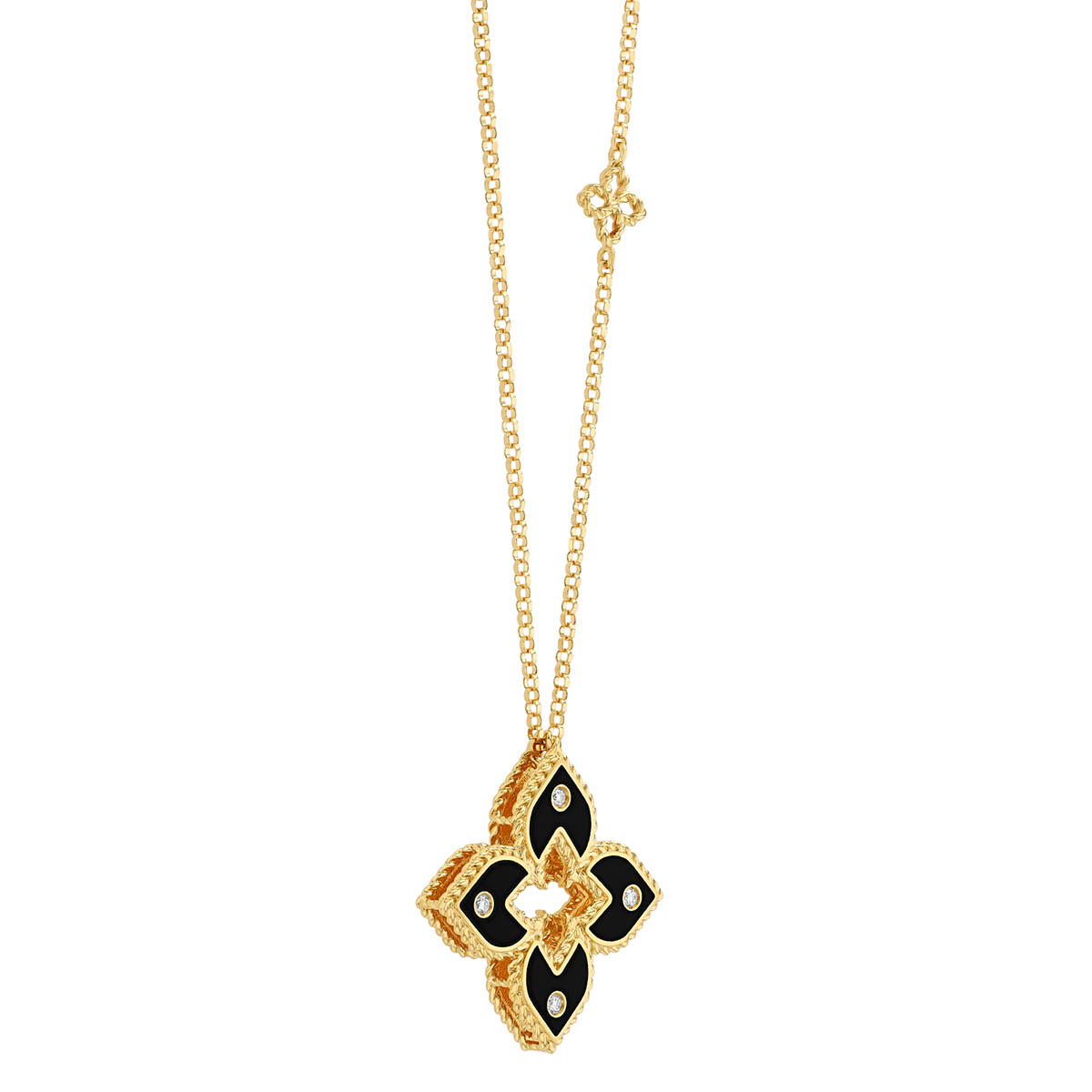 Roberto Coin Venetian Princess Black Enamel & Diamond  Small Flower Pendant in Yellow Gold, 18