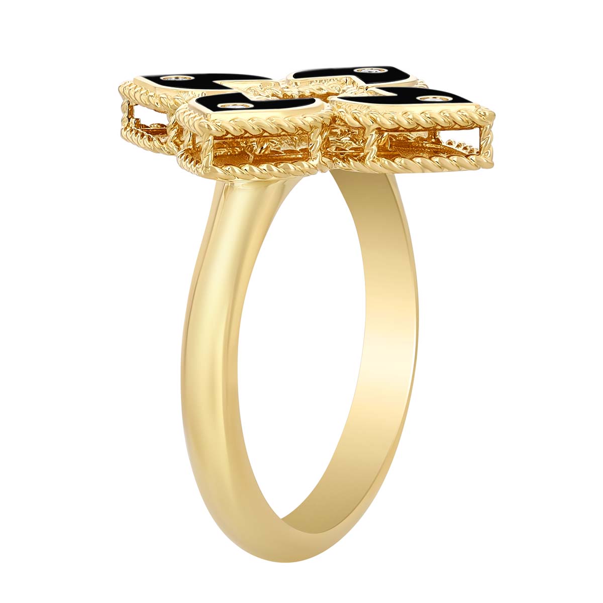 Roberto Coin Venetian Princess Black Enamel & Diamond Flower Ring in Yellow Gold, Size 6.5