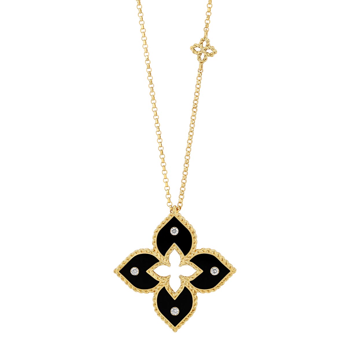 Roberto Coin Venetian Princess Black Enamel & Diamond Medium Flower Pendant in Yellow Gold, 18