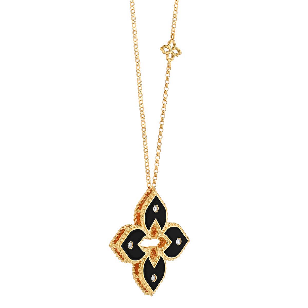 Roberto Coin Venetian Princess Black Enamel & Diamond Medium Flower Pendant in Yellow Gold, 18