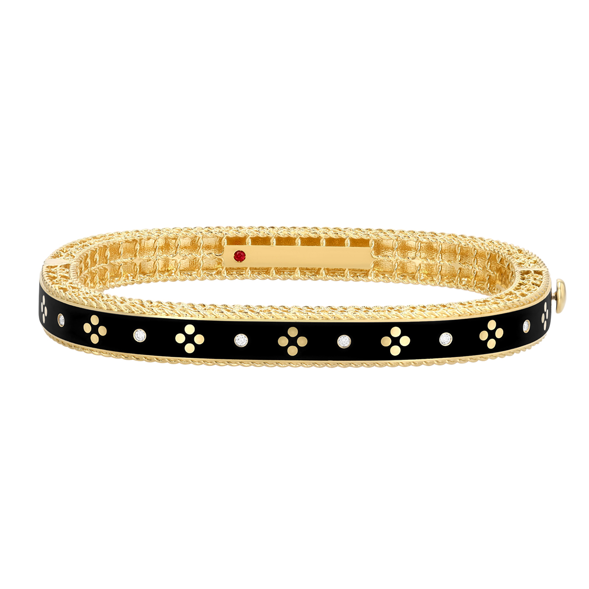 Roberto Coin Venetian Princess Diamond & Black Enamel Bangle Bracelet in Yellow Gold