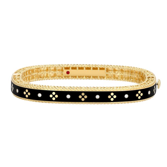 Roberto Coin Venetian Princess Diamond & Black Enamel Bangle Bracelet in Yellow Gold