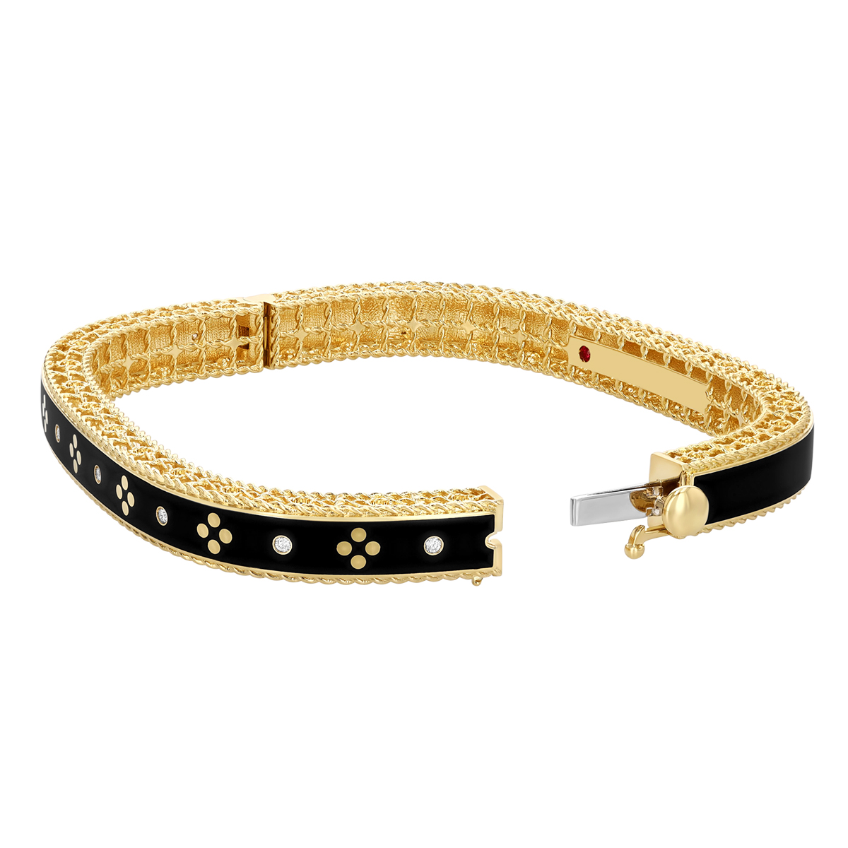 Roberto Coin Venetian Princess Diamond & Black Enamel Bangle Bracelet in Yellow Gold