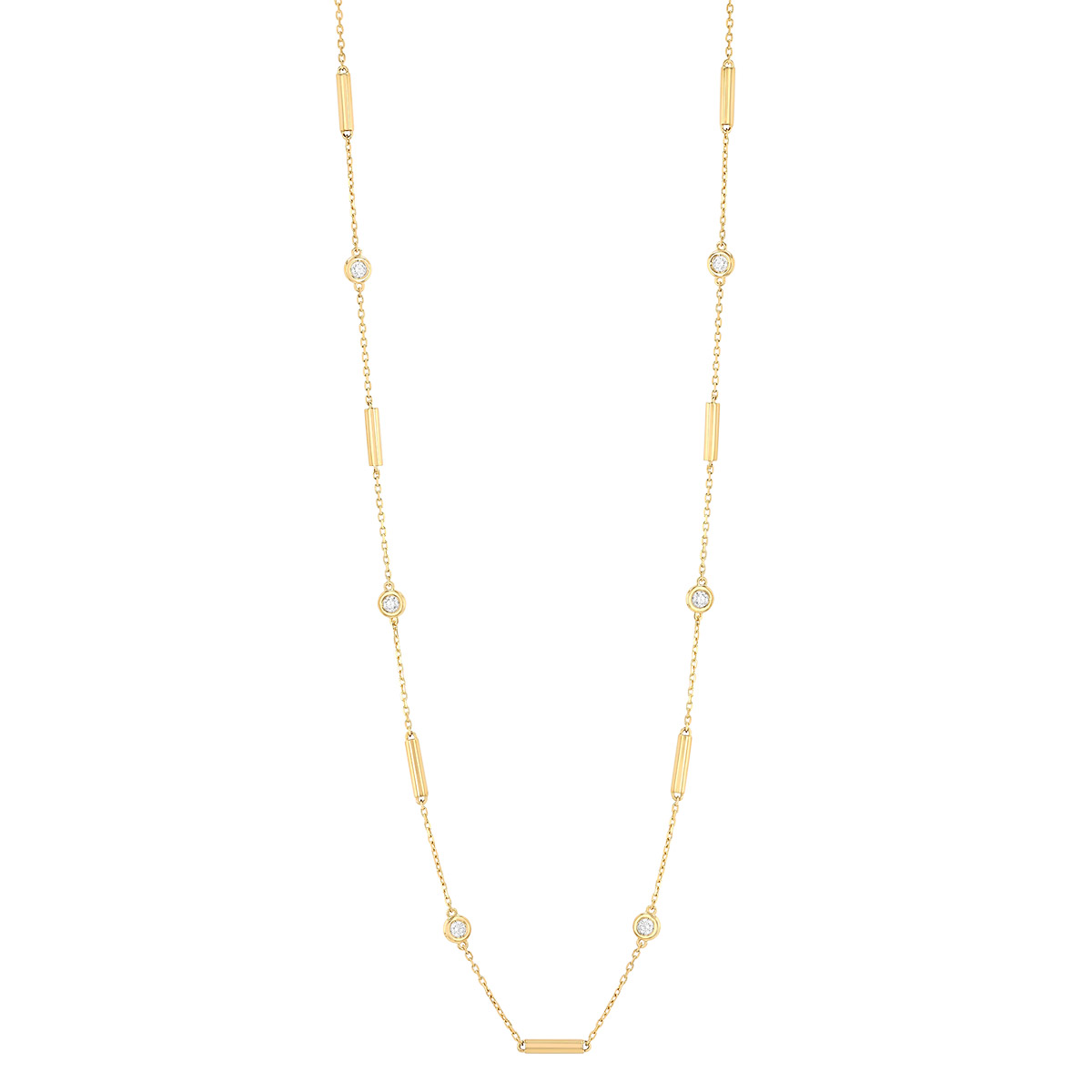 Roberto Coin Diamonds by the Inch Diamond & Bar Link Station Necklace in Yellow Gold, 18
