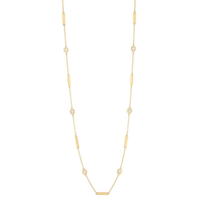 Roberto Coin Diamonds by the Inch Diamond & Bar Link Station Necklace in Yellow Gold, 18"