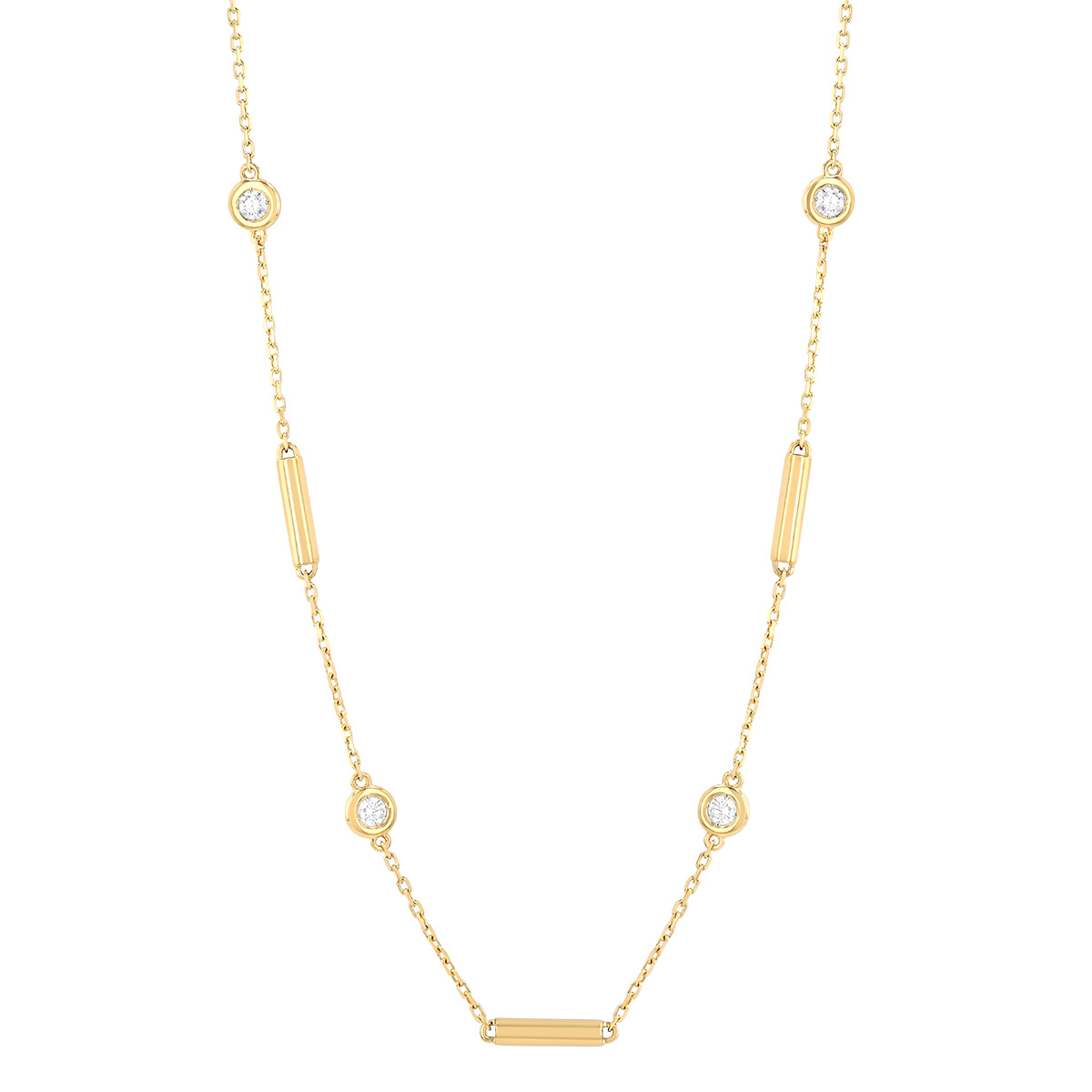 Roberto Coin Diamonds by the Inch Diamond & Bar Link Station Necklace in Yellow Gold, 18