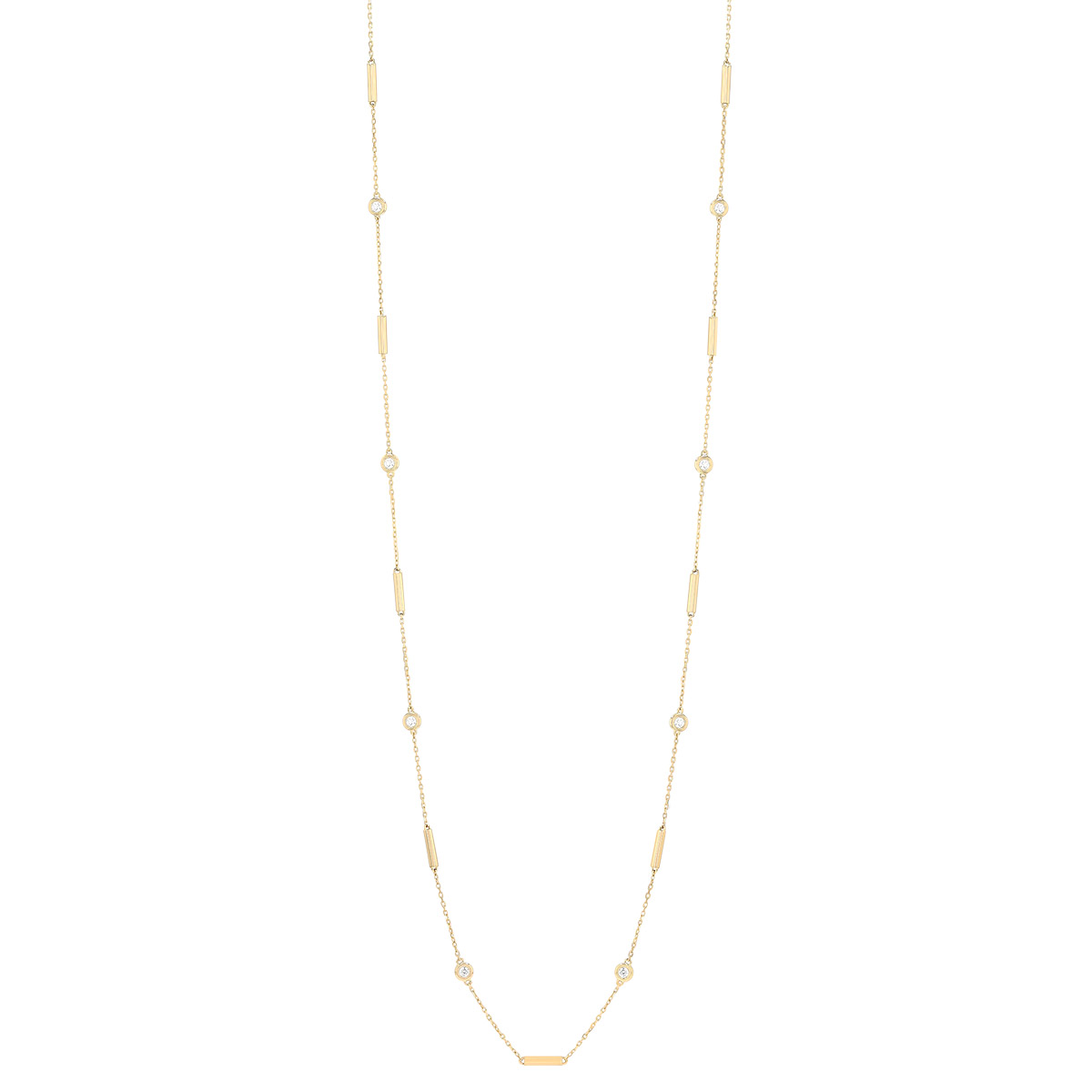 Roberto Coin Diamonds by the Inch Diamond & Bar Link Station Necklace in Yellow Gold, 36