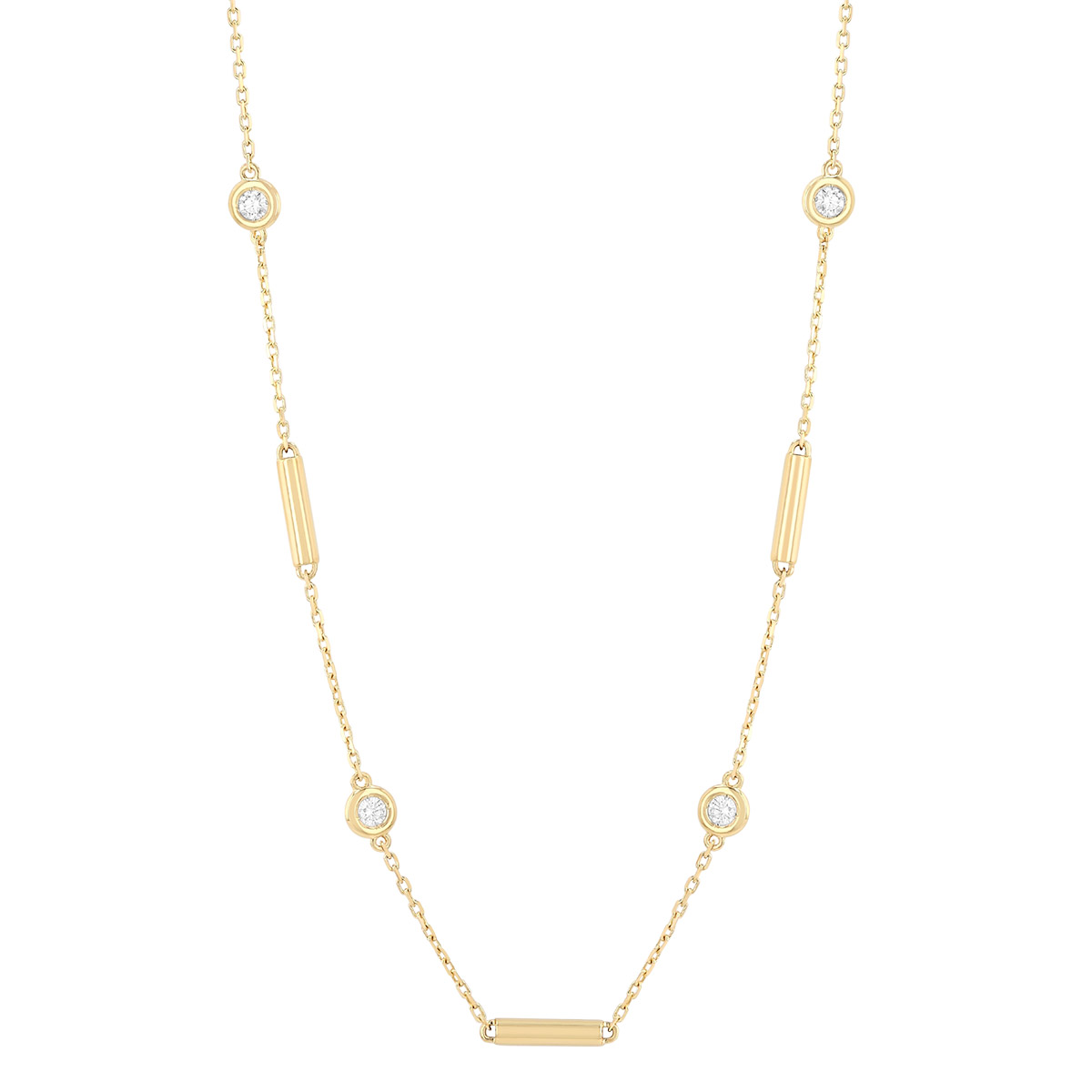 Roberto Coin Diamonds by the Inch Diamond & Bar Link Station Necklace in Yellow Gold, 36