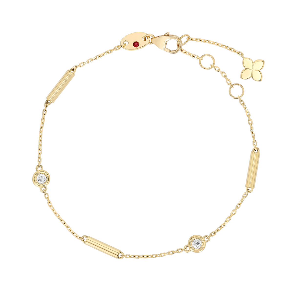Roberto Coin Diamonds by the Inch Diamond & Bar Link Station Bracelet in Yellow Gold, 7