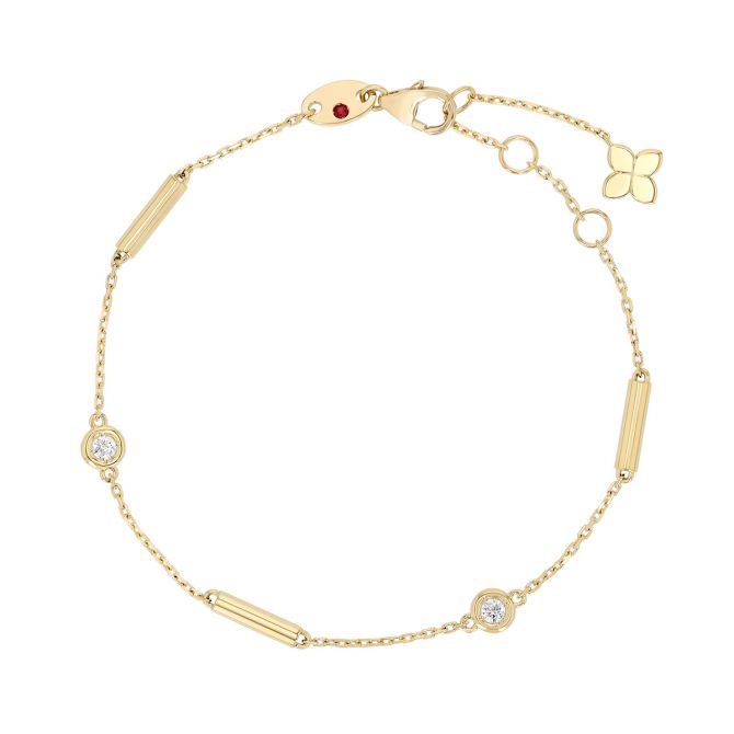 Roberto Coin Diamonds by the Inch Diamond & Bar Link Station Bracelet in Yellow Gold, 7"