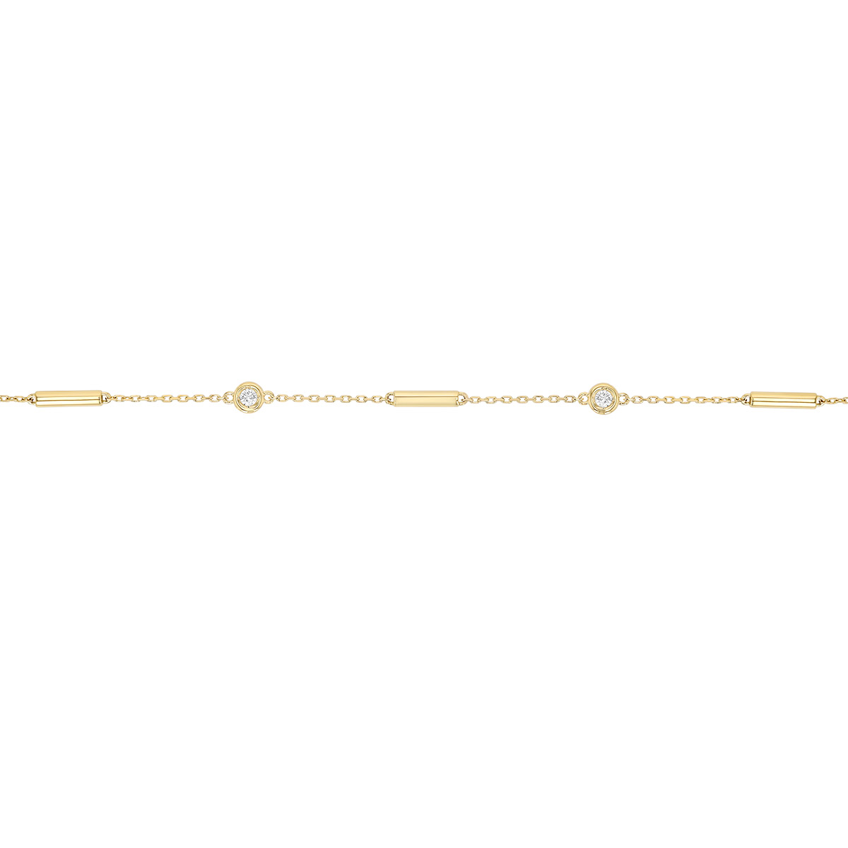 Roberto Coin Diamonds by the Inch Diamond & Bar Link Station Bracelet in Yellow Gold, 7