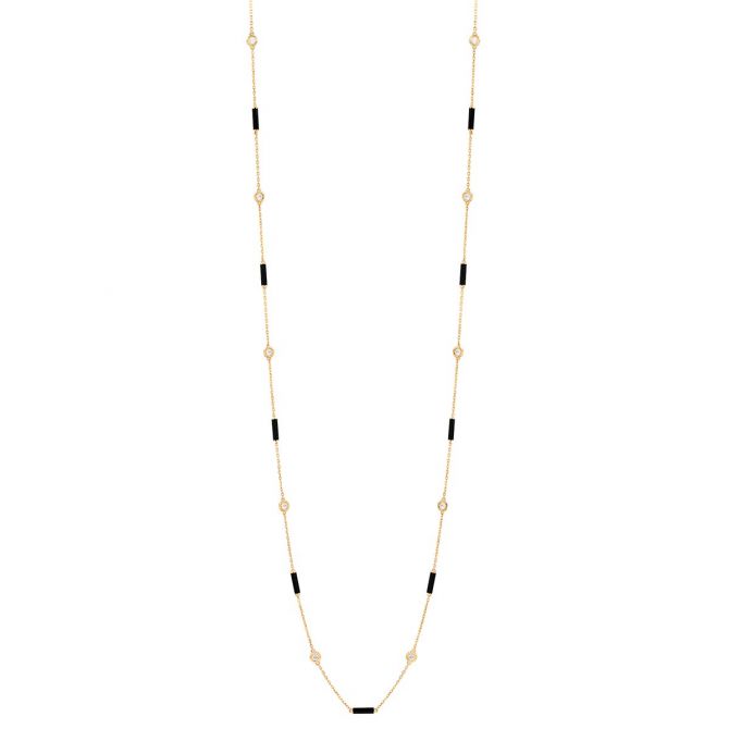 Roberto Coin Diamond & Black Enamel Station Necklace in Rose Gold, 36"