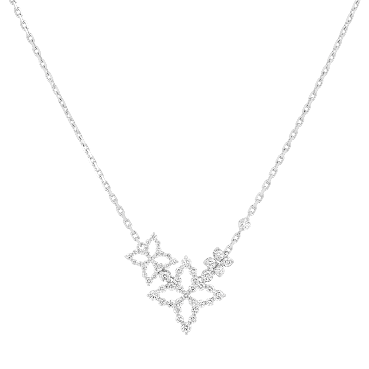 Robeto Coin Princess Diamond Triple Flower Necklace in White Gold, 15