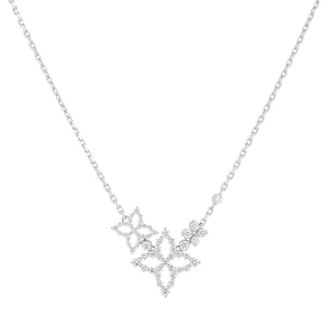 Robeto Coin Princess Diamond Triple Flower Necklace in White Gold, 15"