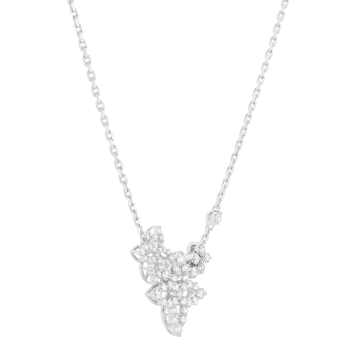 Robeto Coin Princess Diamond Triple Flower Necklace in White Gold, 15