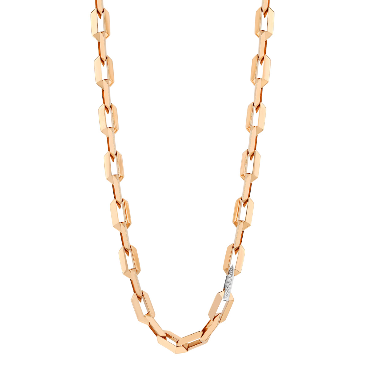 Roberto Coin Oro Classic Diamond Pavé Single Link Knife Edge Chain Necklace in Rose & White Gold