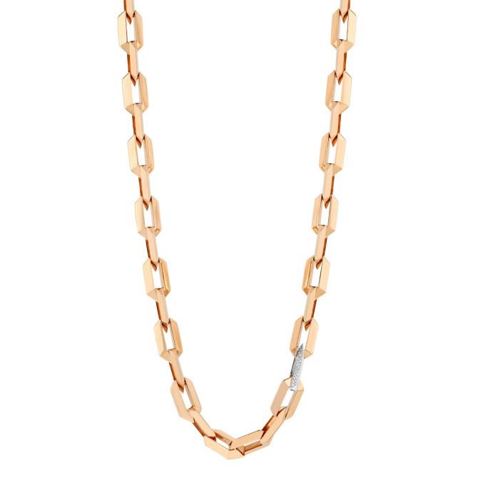 Roberto Coin Oro Classic Diamond Pavé Single Link Knife Edge Chain Necklace in Rose & White Gold