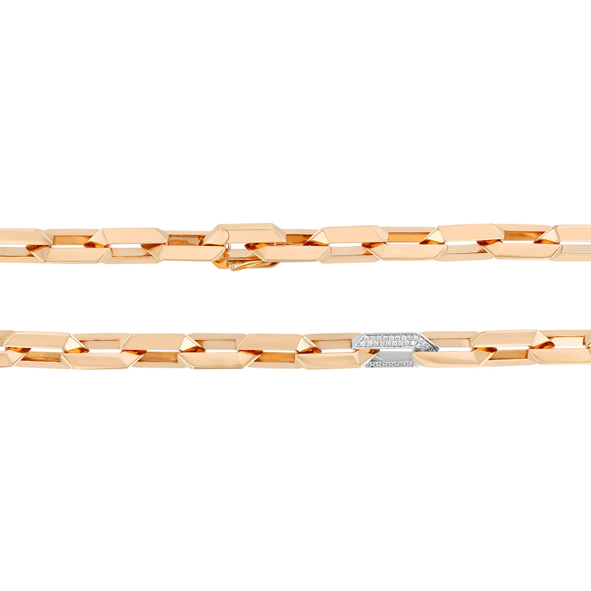 Roberto Coin Oro Classic Diamond Pavé Single Link Knife Edge Chain Necklace in Rose & White Gold
