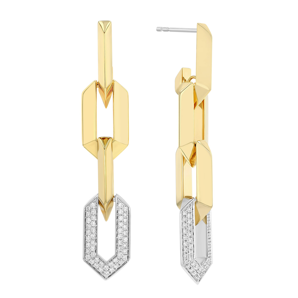 Roberto Coin Diamond Pavé & Yellow Gold Knife Edge Paperclip Chain Dangle Earrings in Two Tone