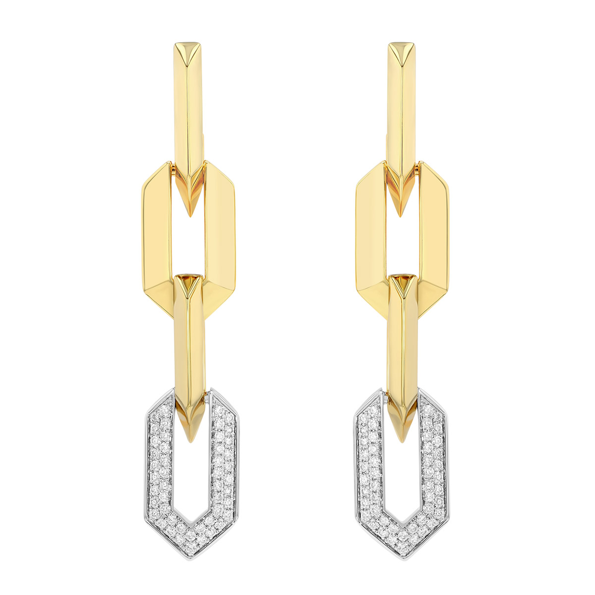 Roberto Coin Diamond Pavé & Yellow Gold Knife Edge Paperclip Chain Dangle Earrings in Two Tone
