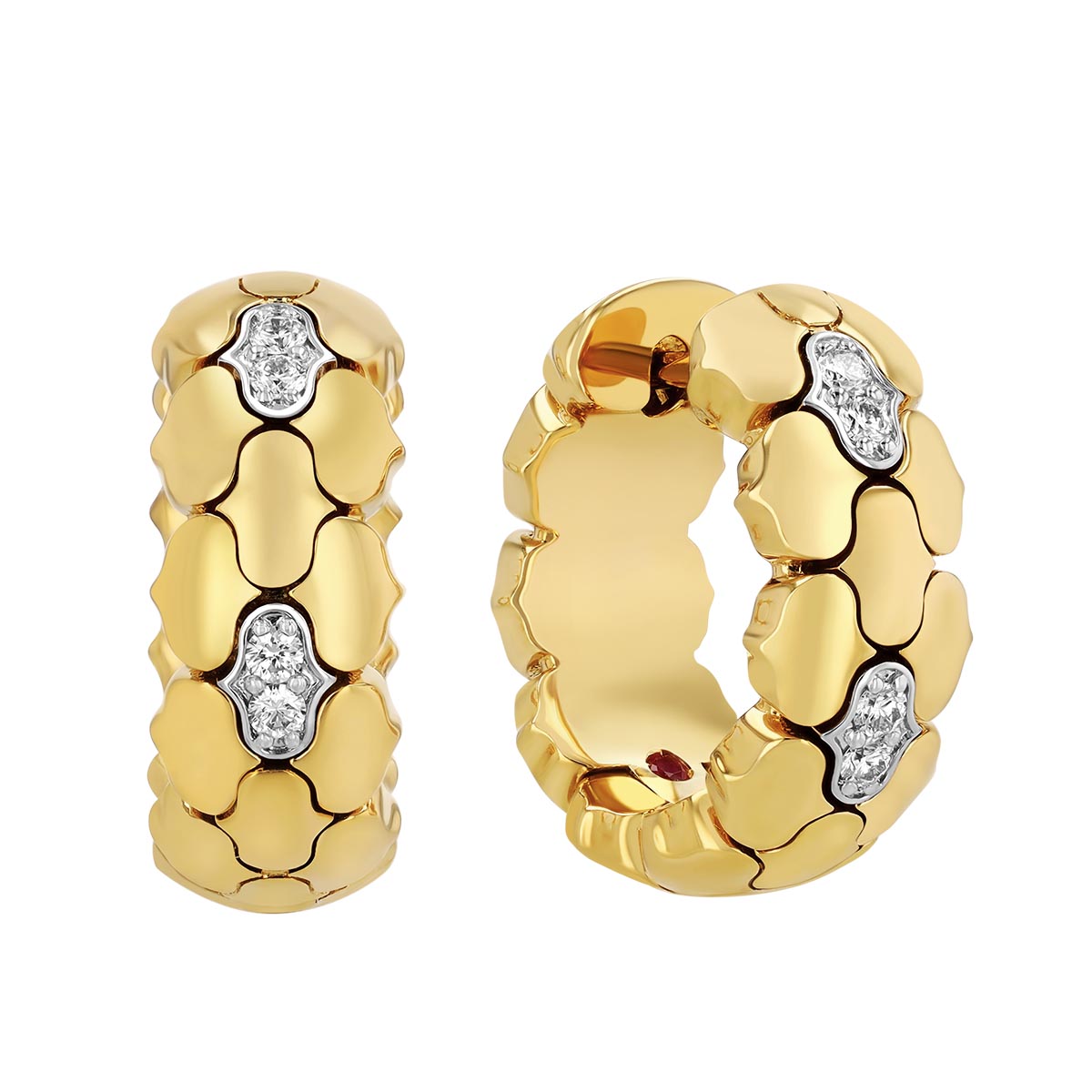 Roberto Coin Cobra Diamond Cluster Station Hoop Earrings in Two Tone