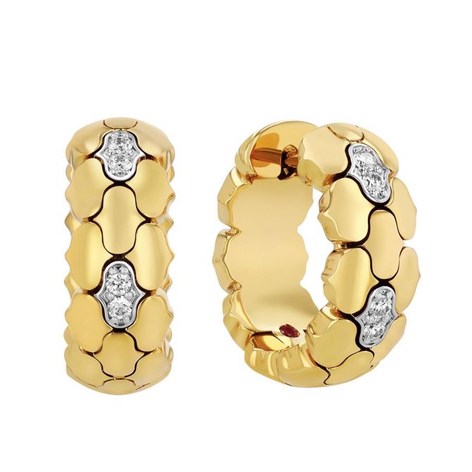 Roberto Coin Cobra Diamond Cluster Station Hoop Earrings in Two Tone