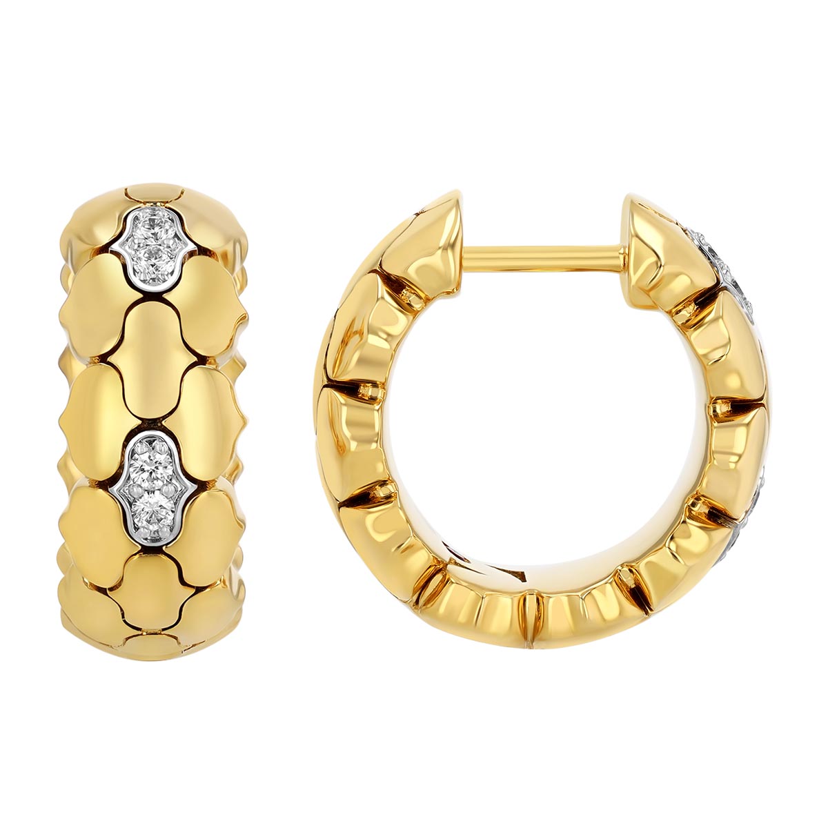 Roberto Coin Cobra Diamond Cluster Station Hoop Earrings in Two Tone
