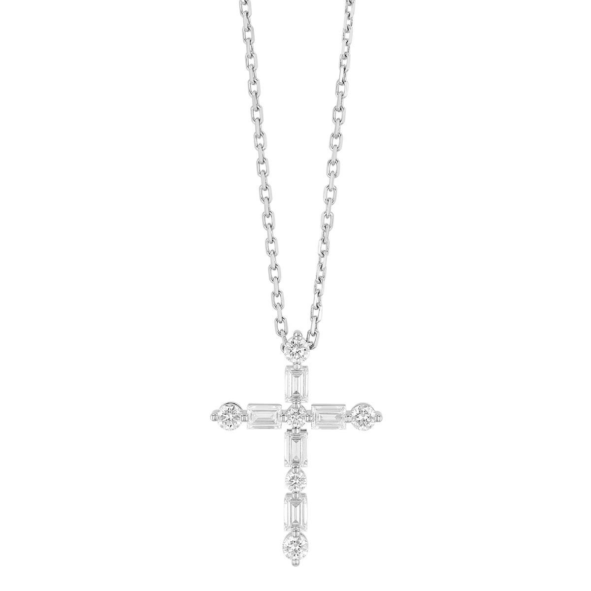Roberto Coin Mixed Shape Diamond Cross Pendant in White Gold, 0.55 cttw