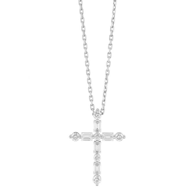 Roberto Coin Mixed Shape Diamond Cross Pendant in White Gold, 0.55 cttw