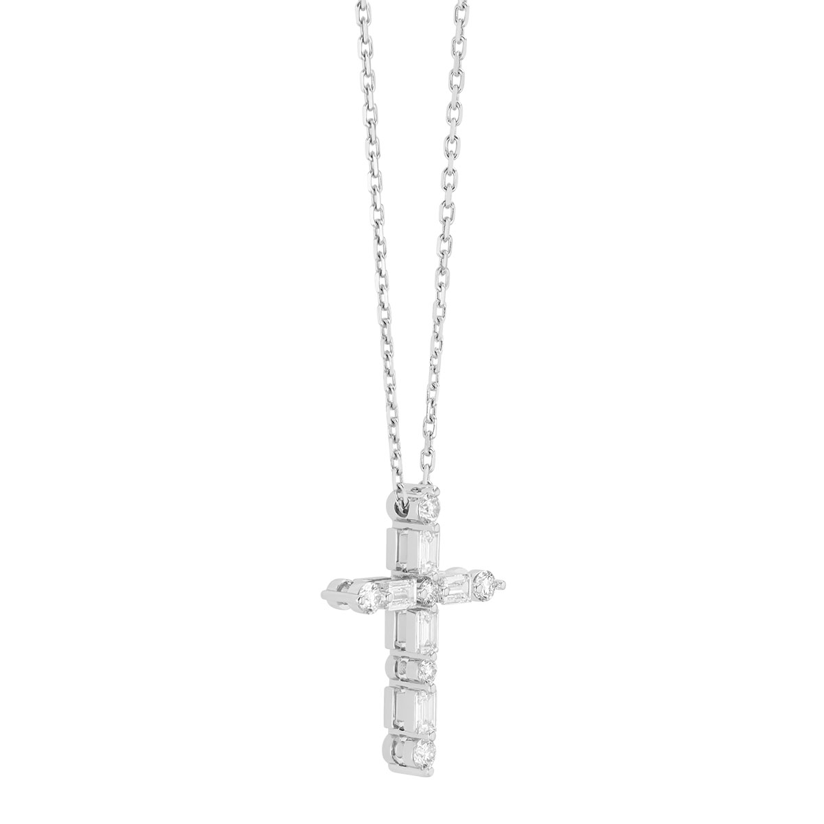Roberto Coin Mixed Shape Diamond Cross Pendant in White Gold, 0.55 cttw
