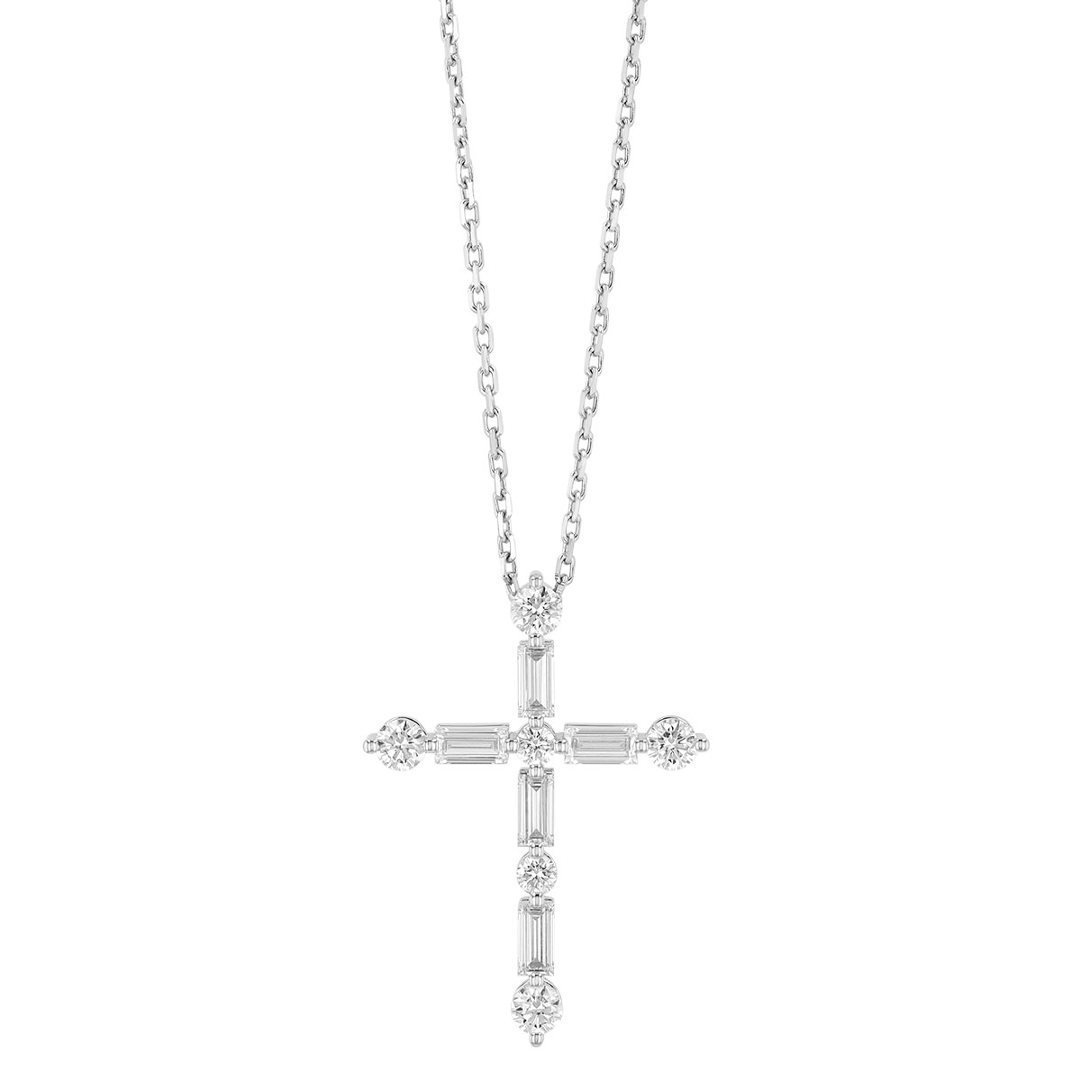 Roberto Coin Mixed Shape Diamond Cross Pendant in White Gold, 0.95 cttw