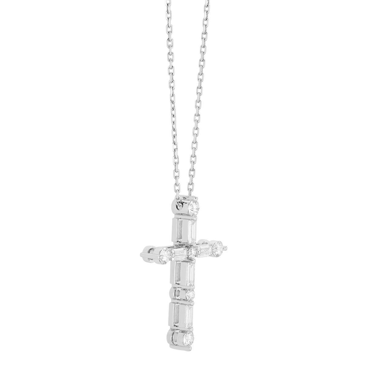 Roberto Coin Mixed Shape Diamond Cross Pendant in White Gold, 0.95 cttw