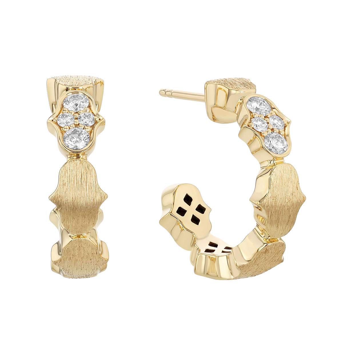 Roberto Coin Cobra Diamond Cluster Hoop Earrings in Yellow Gold