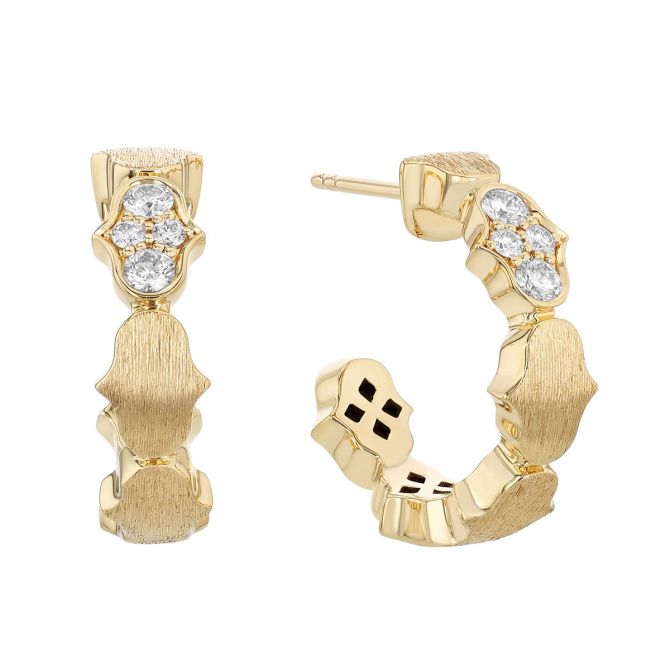 Roberto Coin Cobra Diamond Cluster Hoop Earrings in Yellow Gold