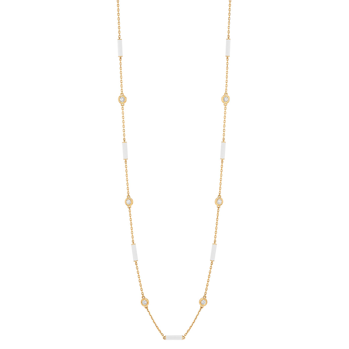 Roberto Coin Diamond & White Enamel Station Necklace in Rose Gold, 18