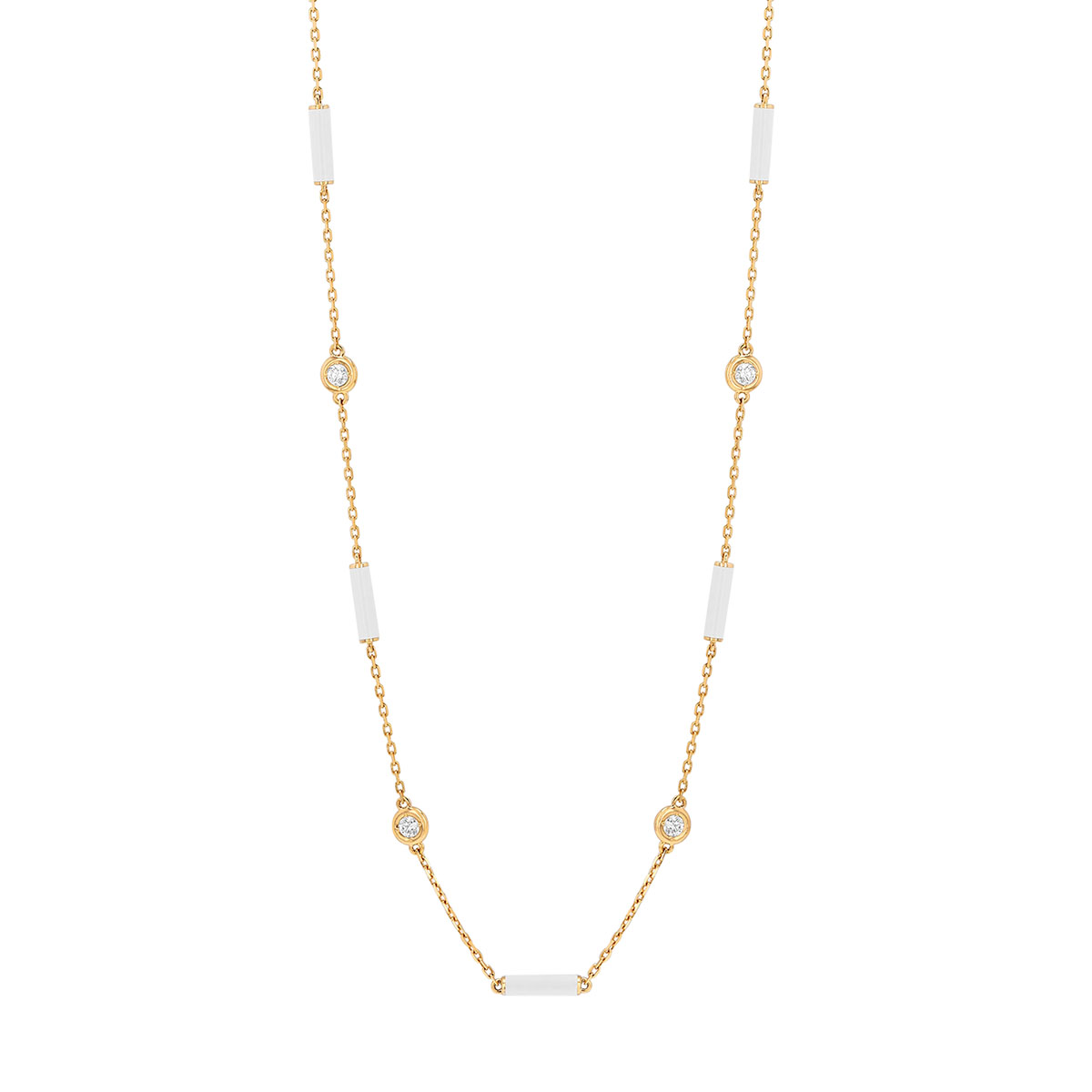 Roberto Coin Diamond & White Enamel Station Necklace in Rose Gold, 18