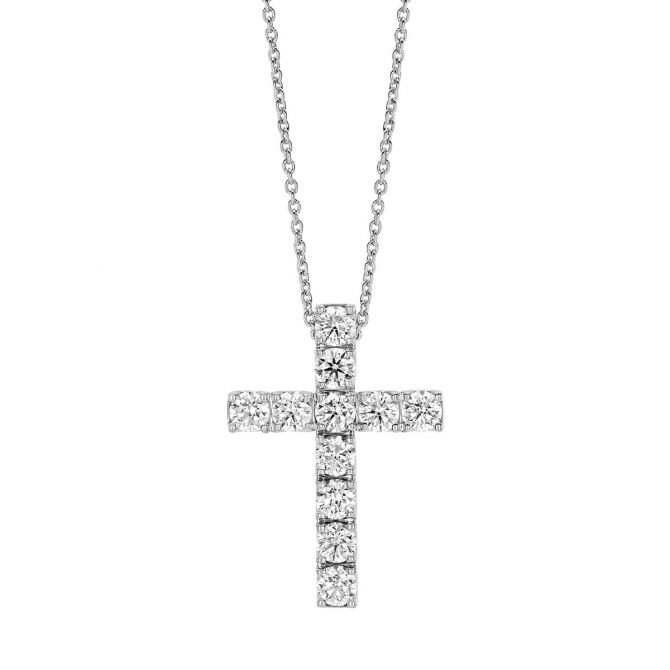 Roberto Coin Diamond Cross Pendant in White Gold, 17", 3.30 cttw
