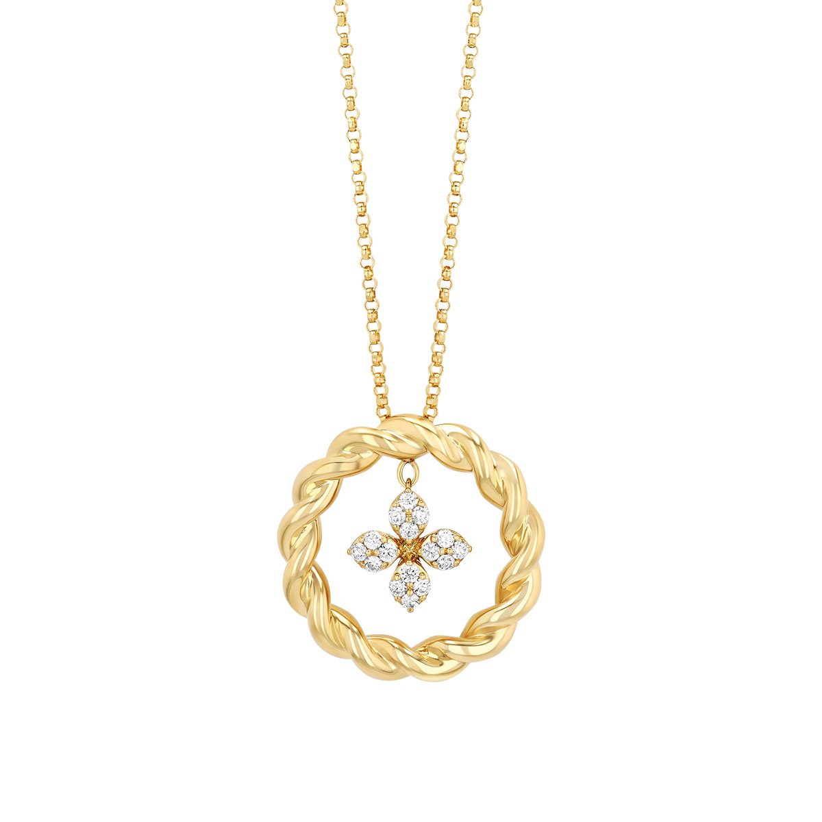 Roberto Coin Love in Verona Diamond Flower Duo Twisted Band Bypass Ring in Yellow Gold, Size 6.5