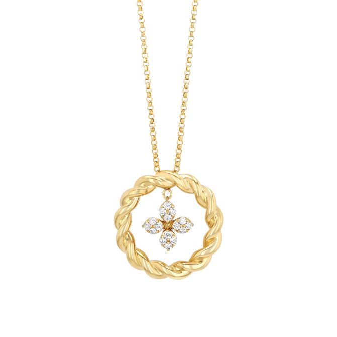 Roberto Coin Love in Verona Diamond Flower & Twisted Open Circle Pendant in Yellow Gold