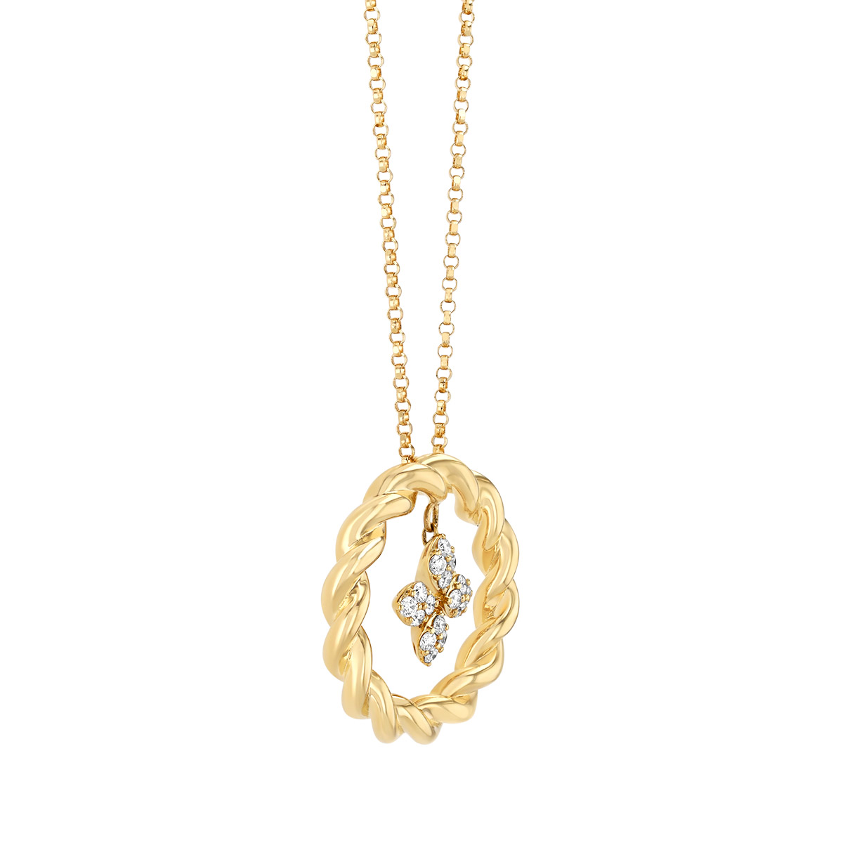 Roberto Coin Love in Verona Diamond Flower & Twisted Open Circle Pendant in Yellow Gold