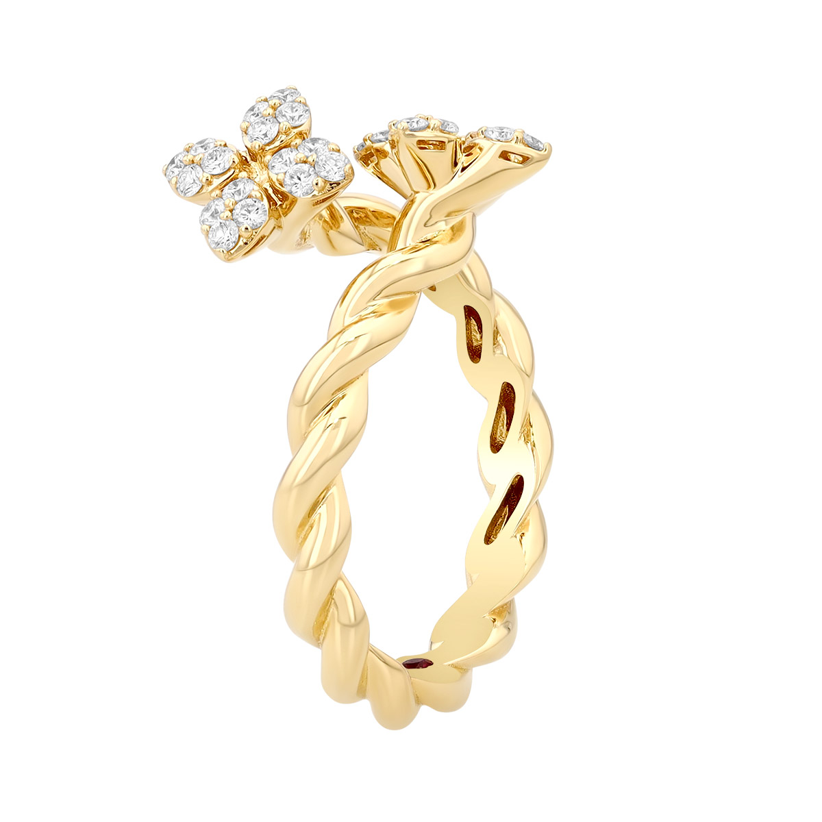 Roberto Coin Love in Verona Diamond Flower Duo Twisted Band Bypass Ring in Yellow Gold, Size 6.5