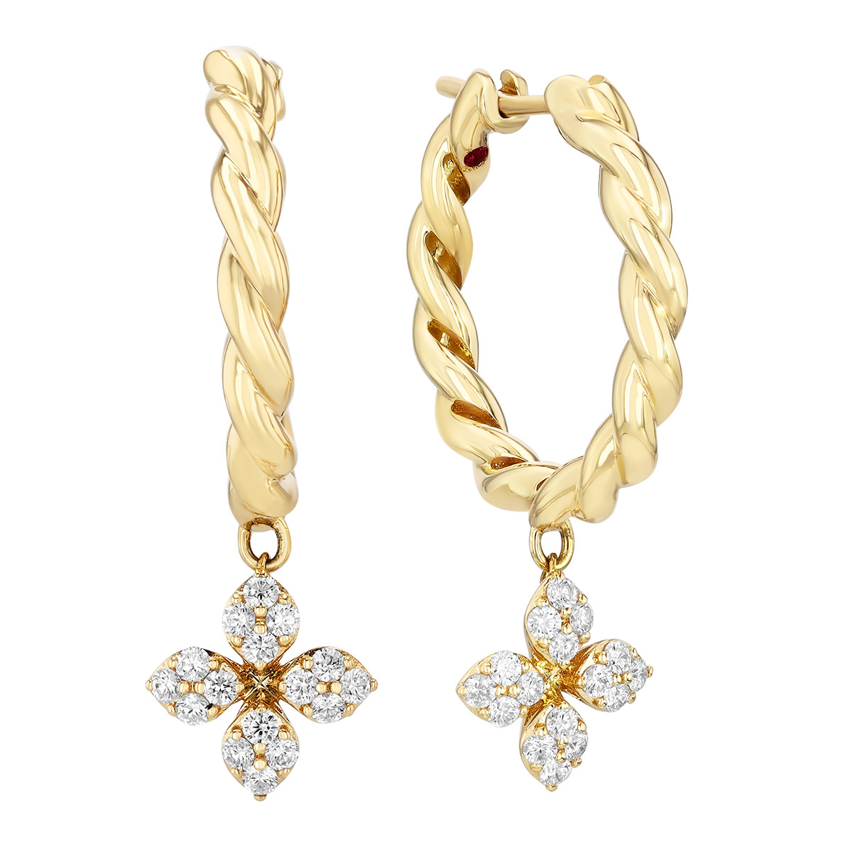 Roberto Coin Love in Verona Diamond Flower Duo Twisted Band Bypass Ring in Yellow Gold, Size 6.5